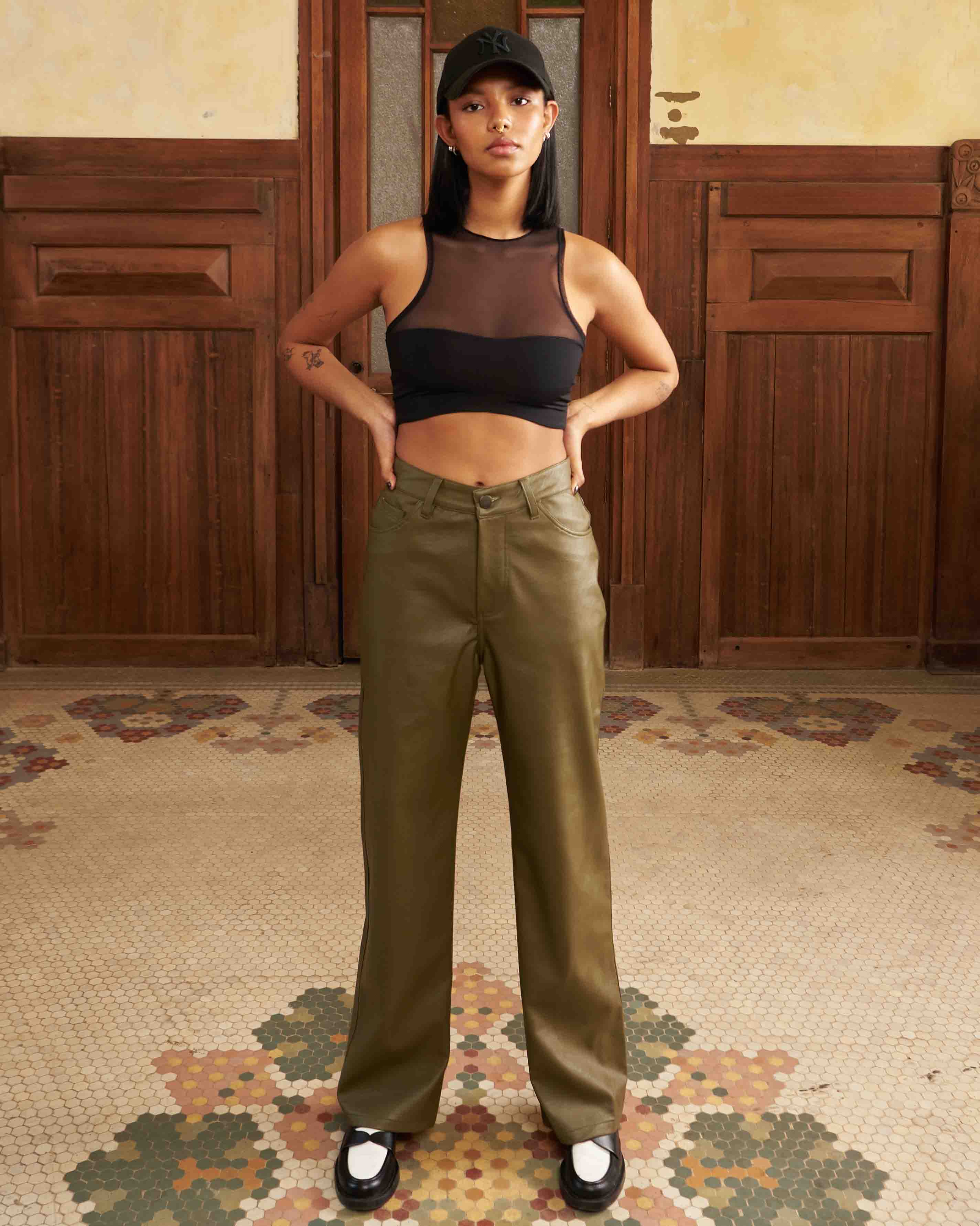 GREEN LEATHER OVER PANTS