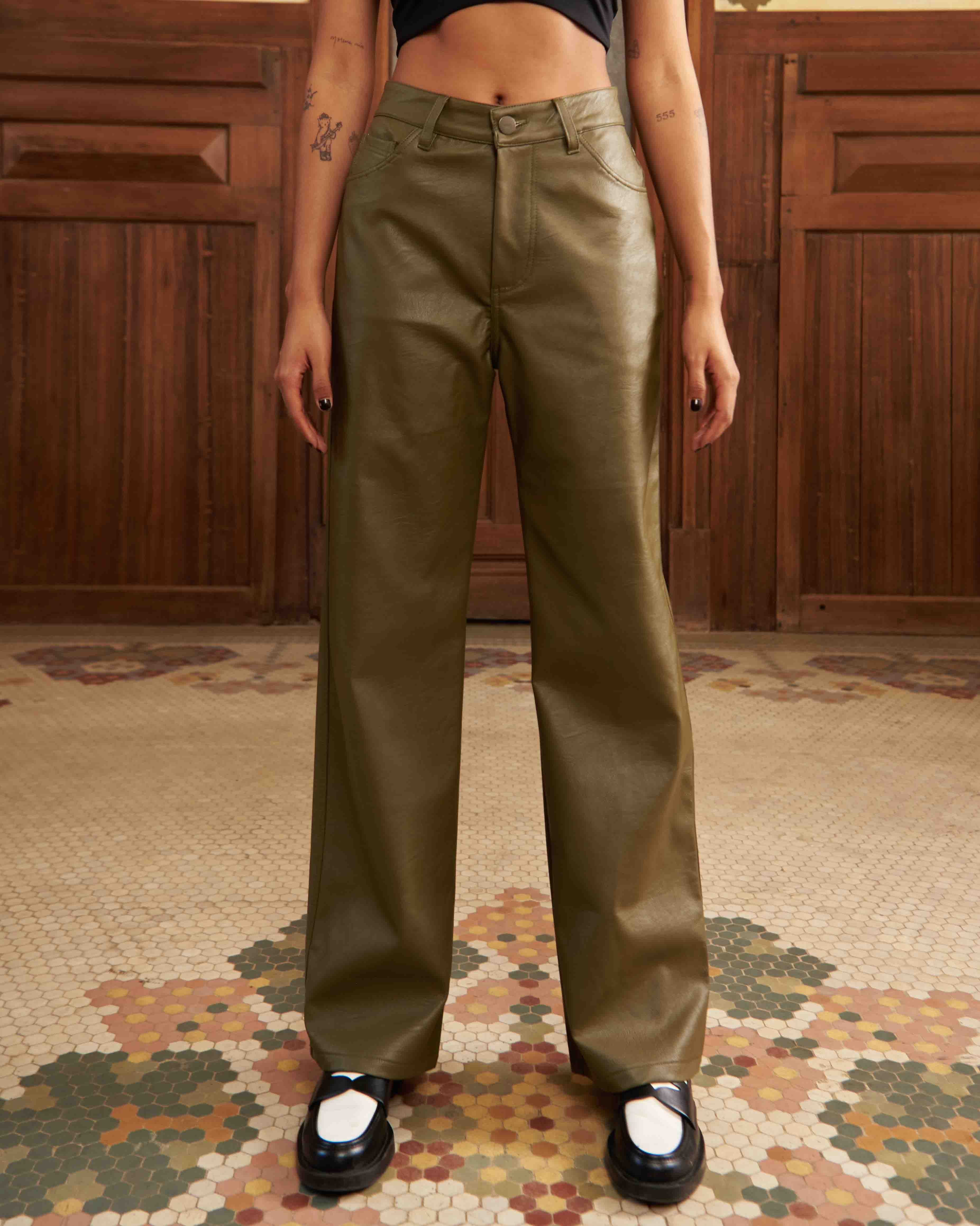 GREEN LEATHER OVER PANTS
